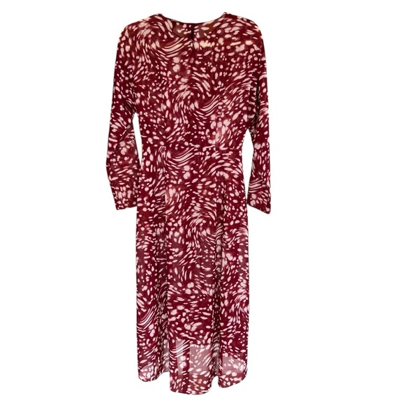 Maje Asymmetrical Twist Front Midi Dress Red White FR 3 US Large Contemporary - Picture 5 of 8